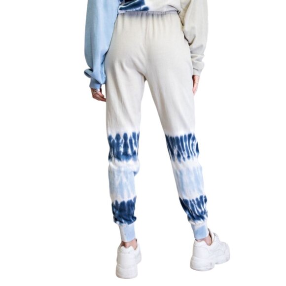 Easel TIE DYE BOTTOM TERRY KNIT JOGGER PANTS SAGE/BLUE 100% CTN Lightweight - Picture 2 of 7